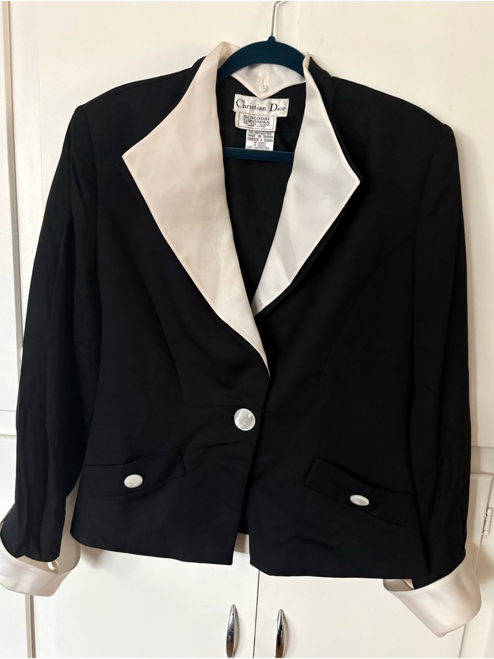 Dior Black Blazer with Removable Cream Satin Lapel and Cuff Trim